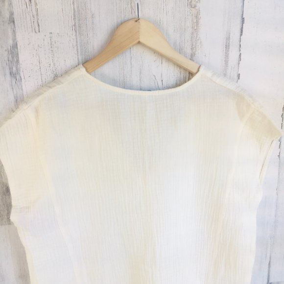 NWOT Three Dots Gauze Tie Front Top Cotton V Neck Blouse Ivory Yellow S - Picture 8 of 9